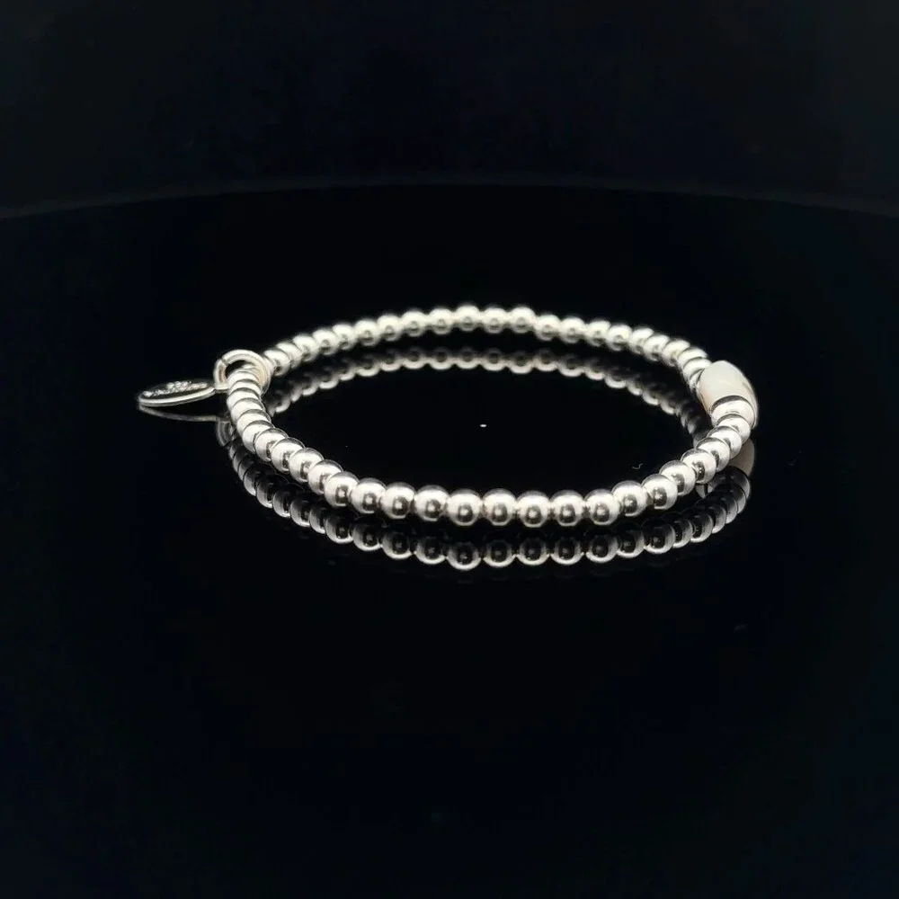 925 Sterling Silver Beaded Stretch Stacking Bracelet MOP Letter Initial N - Picture 4 of 6